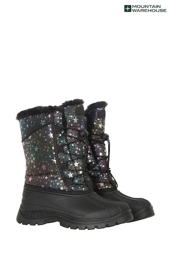Mountain Warehouse Black Whistler Kids Printed Fleece Lined Snow Boots (N18185) | £37