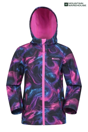 Mountain Warehouse Purple Kids Exodus II Water Resistant Fleece Lined Printed Softshell Coat (N18253) | £24