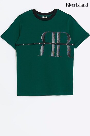 River Island Green Boys RR Logo Taped T-Shirt (N18270) | £12 - £16