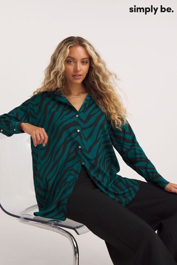 Simply Be Green Zebra Print Long Sleeved Shirt (N18277) | £20