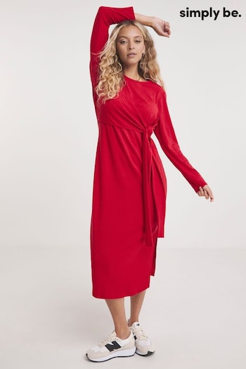 Simply Be Red Ribbed Wrap Midi Dress (N18278) | £29