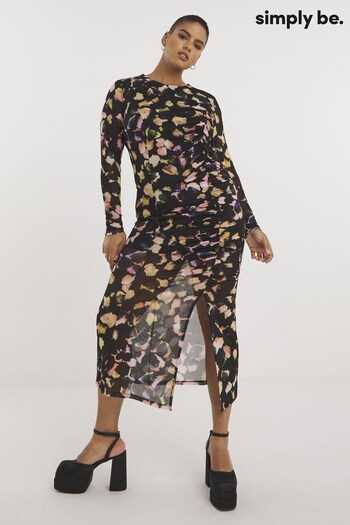 Simply Be Mesh Ruched Black Midi Dress (N18279) | £39