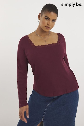 Simply Be Red Lace Square Neck Ribbed Top (N18283) | £15