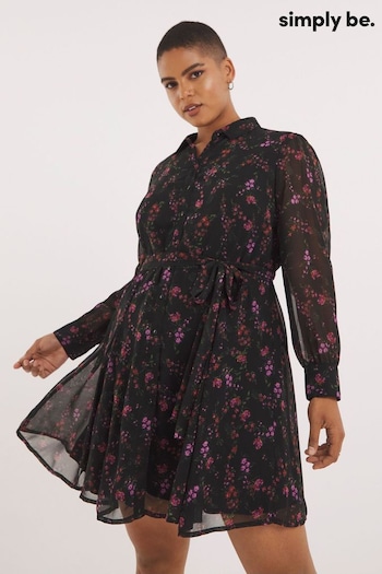 Simply Be Floral Printed Black Shirt Dress (N18290) | £36