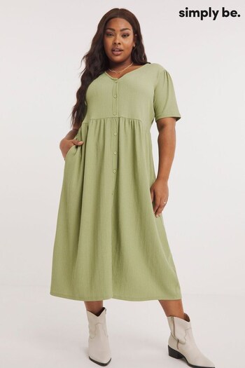 Simply Be Green Waffle Button Up Midi Dress (N18294) | £32