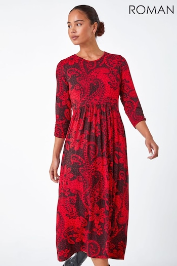 Roman Red Petite Paisley Print Stretch Midi Dress (N18337) | £38