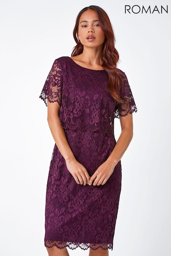 Roman Purple Petite Lace Stretch Overlay Dress (N18338) | £55