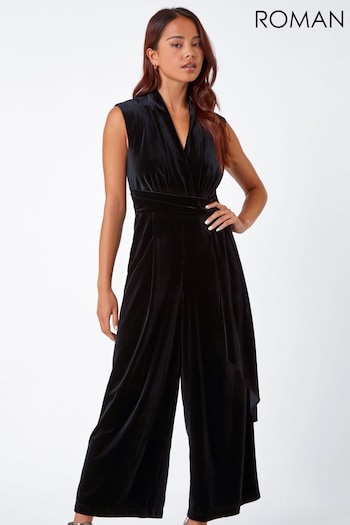 Roman Black Petite Velvet Wrap Jumpsuit (N18339) | £55