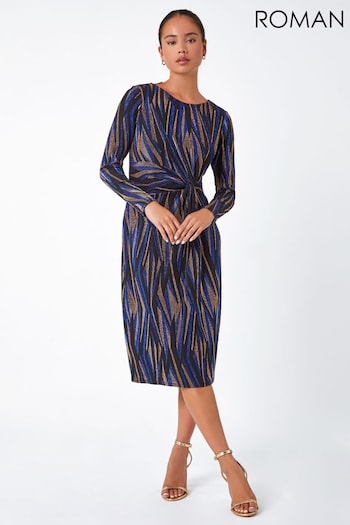 Roman Blue Petite Shimmer Knot Detail Dress (N18340) | £55