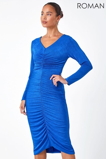 Roman Blue Petite Ruched Front Stretch Dress (N18355) | £50