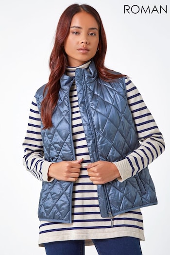 Roman Blue Petite Quilted Gilet with Hood (N18357) | £49