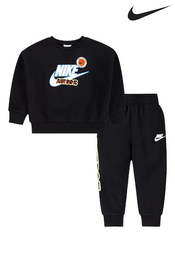 Nike Their Black Little Kids Wind Runner Sweat Top and Joggers Set (N18376) | £45