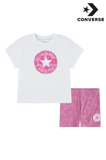 Converse cult-favorite Pink Chuck Patch T-Shirts and Biker Shorts Set (N18380) | £35