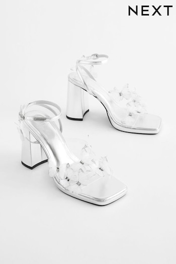 Silver Forever Comfort® Butterfly Block Heel Sandals (N18454) | £44
