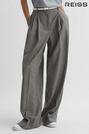Reiss Grey Otis Wool Blend Pinstripe Wide Leg Trousers (N18474) | £198