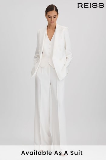 Reiss White Sienna Crepe Wide Leg Suit Trousers (N18476) | £178