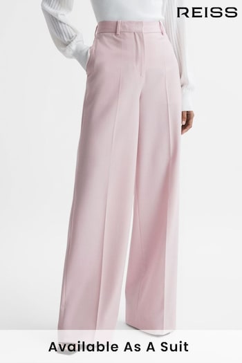 Reiss Pink Evelyn Wool Blend Mid Rise Wide Leg Feminina Trousers (N18477) | £178