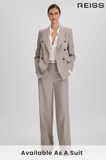 Reiss Oatmeal Hazel Tailored Wool Blend Double Breasted Suit Blazer (N18481) | £198