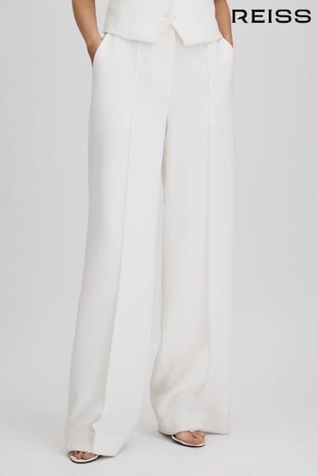 Reiss White Sienna Crepe Wide Leg Suit Trousers (N18483) | £178