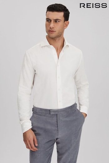 Reiss Off White Vincy Corduroy Cutaway Collar Shirt (N18491) | £98