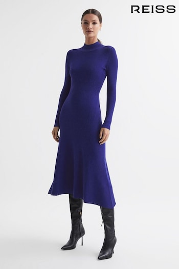 Reiss Blue Chrissy Knitted Bodycon Midi Dress (N18493) | £178