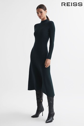 Reiss Teal Chrissy Knitted Bodycon Midi highlaceup Dress (N18494) | £178