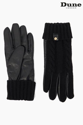 Dune London Indianas Knit Panelled Leather Black Gloves (N18508) | £50