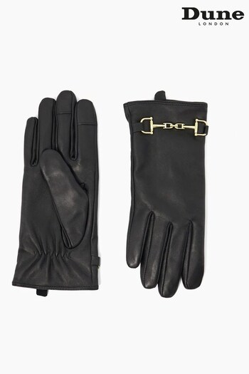 Dune London Ilya Snaffle Detail Leather Black Gloves (N18509) | £50
