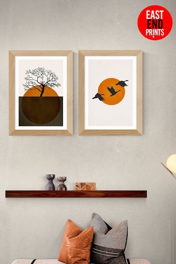 East End Prints Orange Days of Silence Wall Set by Kubistika (N18589) | £90 - £240