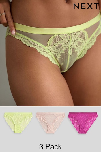 Pink/Blush/Lime High Leg Lace Knickers 3 Pack (N18796) | £26