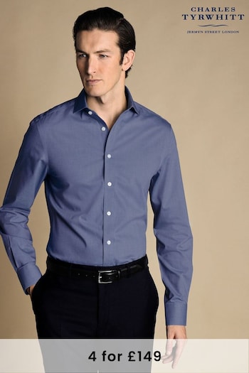Charles Tyrwhitt Blue Non-iron Poplin Cutaway Slim Fit Shirt (N18818) | £60