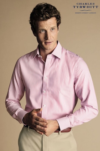 Charles Tyrwhitt Pink Butcher Stripe Non-iron  Oxford Slim Fit Shirt (N18834) | £65