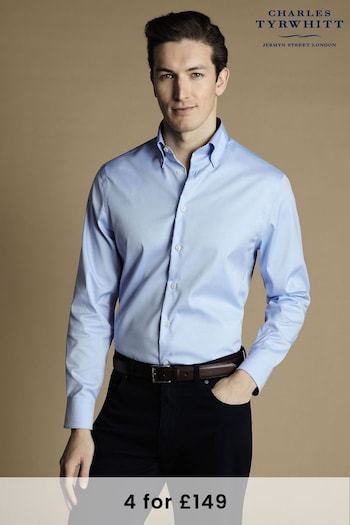 Charles Tyrwhitt Blue Non-iron Button Down Oxford Slim Fit Shirt (N18837) | £65