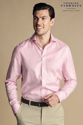 Charles Tyrwhitt Pink Gingham Non-iron Twill Cutaway Slim Fit Shirt (N18865) | £65