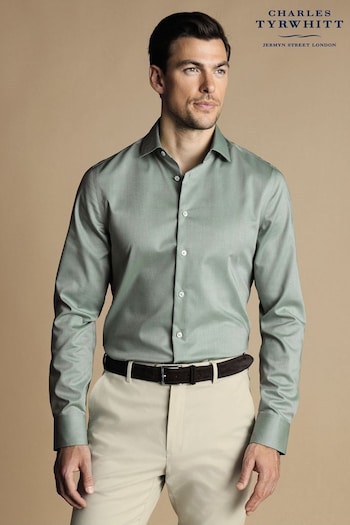 Charles Tyrwhitt Green Non-iron Stretch Texture Slim Fit Shirt (N18868) | £70