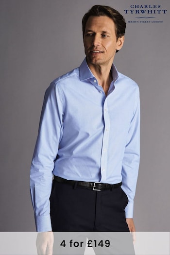 Charles Tyrwhitt Sky Blue Non-iron Bengal Stripe Slim Fit Shirt (N18869) | £60