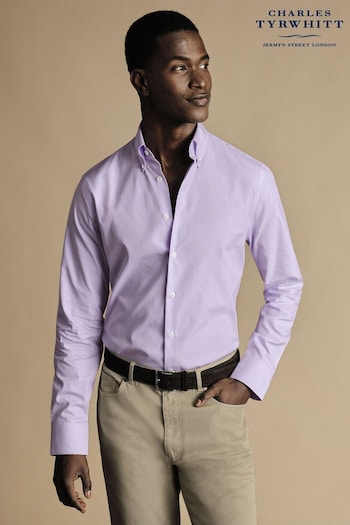 Charles Tyrwhitt Purple Slim Fit Stripe Non-Iron Button-Down Oxford Shirt (N18872) | £65