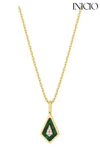 Inicio Gold Plated Malaquite Diamond Shape Pendant Necklace (N18885) | £40