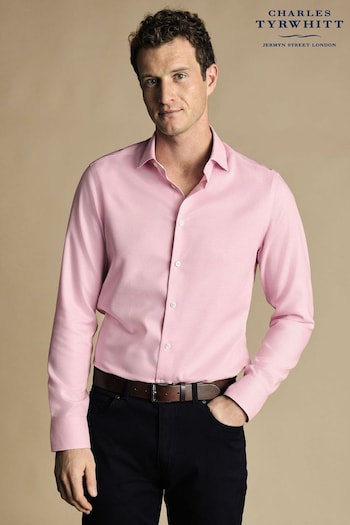 Charles Tyrwhitt Pink Oval Non-iron Stretch Texture Slim Fit Shirt (N18887) | £70