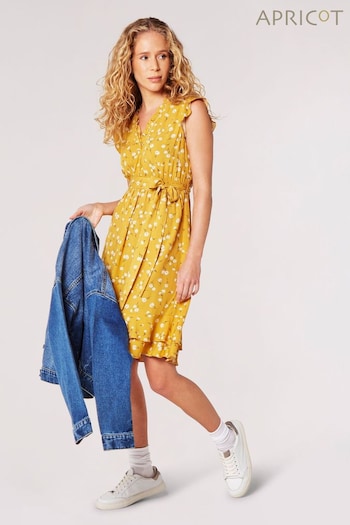 Apricot Yellow Scattered Daisy Ditsy Dress (N18895) | £35