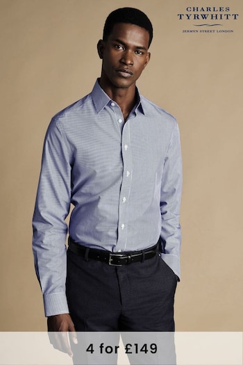 Charles Tyrwhitt Blue Non-iron Bengal Stripe Slim Fit Shirt (N18911) | £60
