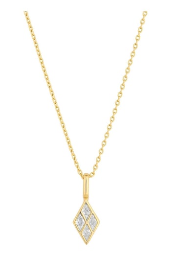 Inicio Gold Tone Gift Pouch Recycled Diamond Shape Cubic Zirconia Pendant Necklace (N18913) | £25
