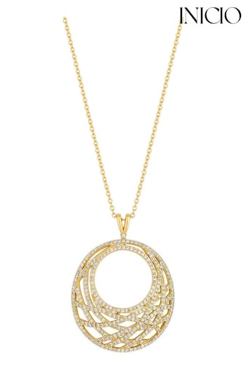 Inicio Gold Plated Cubic Zirconia Contemporary Open Pendant Necklace (N18914) | £45