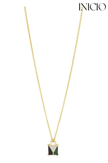 Inicio Gold Malaquite Padlock Pendant Necklace (N18915) | £35