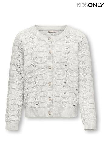 ONLY KIDS Pointelle Diamanted Button Detail Occasion White Cardigan (N18921) | £26