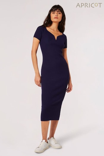 Apricot Blue Notch V Knitted Rib Midi Dress (N18923) | £39