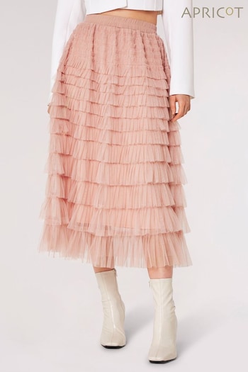 Apricot Pink Tulle Layered Midi Skirt (N18932) | £35