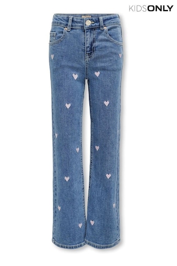 ONLY KIDS Blue Heart Print Wide Leg Jacquard Jeans (N18950) | £26