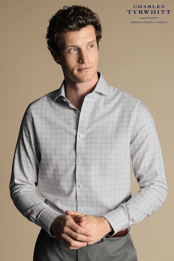 Charles Tyrwhitt Grey Non-iron Mayfair Weave Cutaway Slim Fit Shirt (N18962) | £70