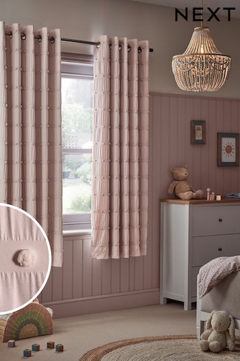 Pink Bobble Pom Eyelet Blackout Curtains (N20006) | £47 - £77